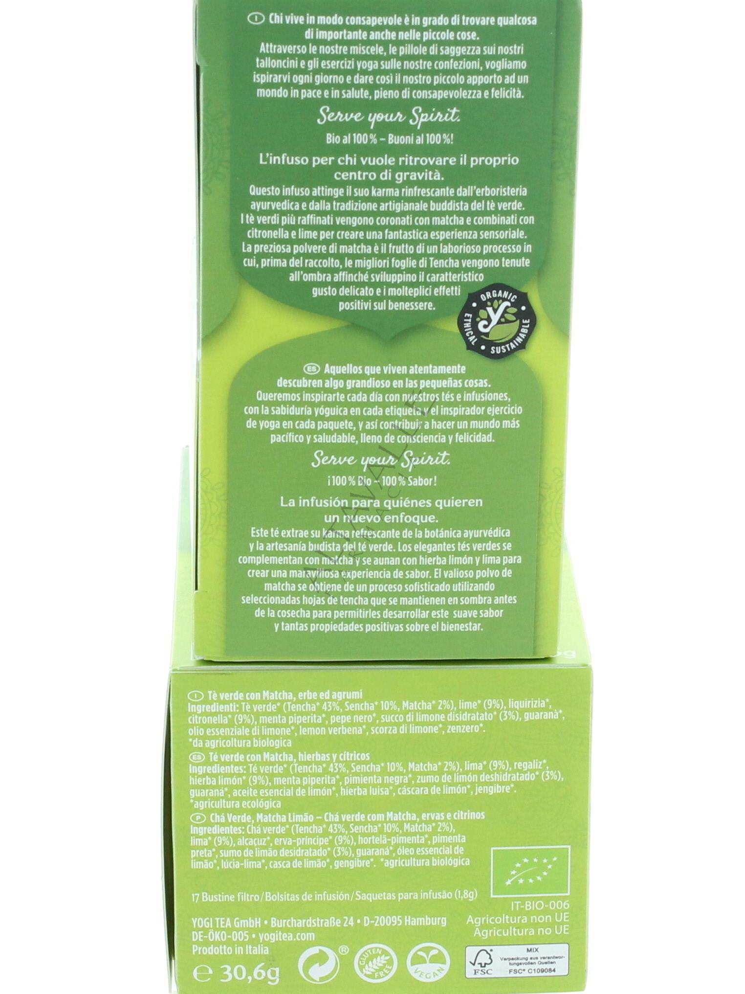 Tisana Matcha Limone con lime e citronella YOGI TEA Agricoltura biologica -  NaturaSì